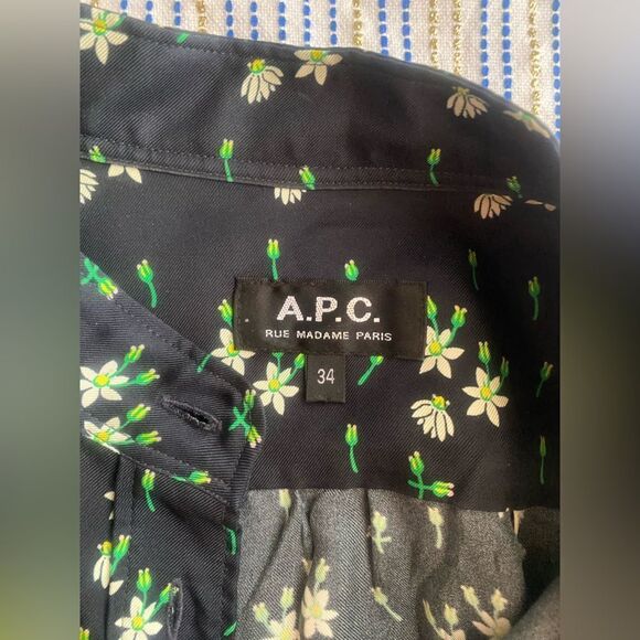 APC Button  Floral Long Sleeve 100% Silk Shirt Size 34 US XS - Picture 4 of 11